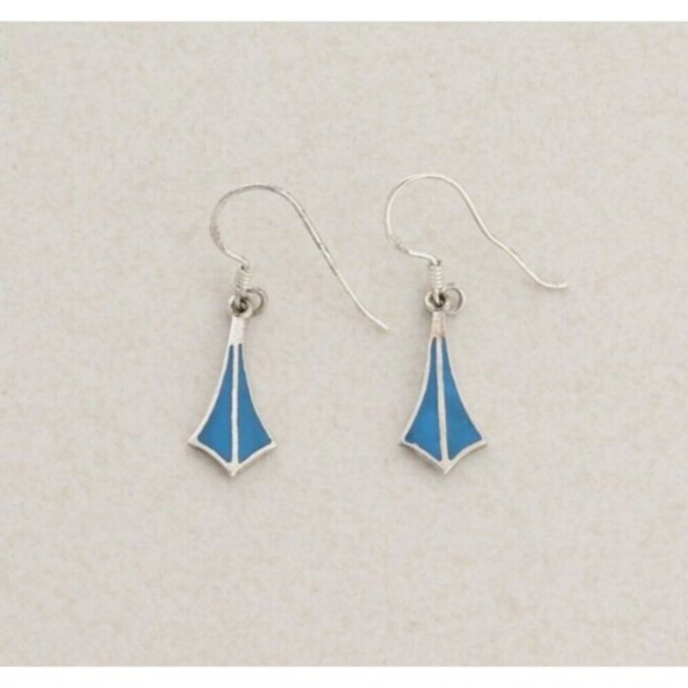 Sterling Silver Inlay Turquoise Earrings Dangle Drop 1 1/4" x 1/4"